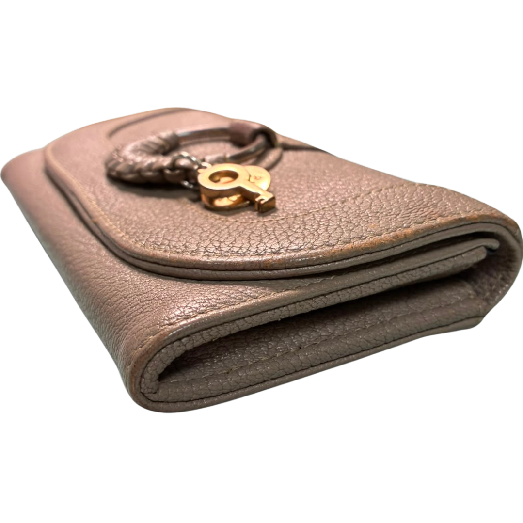 See By Chloe Hana Long Wallet Pebbled Leather Signature Braided O Ring And Dangling Key Charms