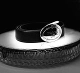 Prada Saffiano Leather Belt With Engraved Oval Plaque Buckle