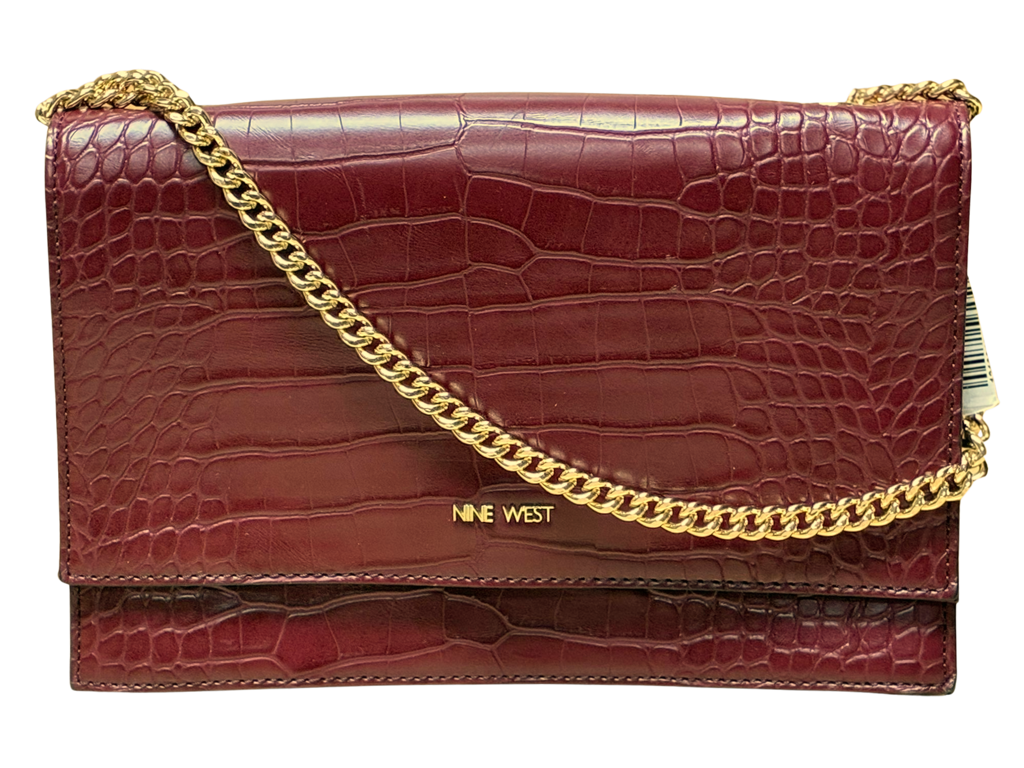 Nine West Croc Embossed PVC Flap Crossbody Bag Burgundy