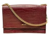 Nine West Croc Embossed PVC Flap Crossbody Bag Burgundy