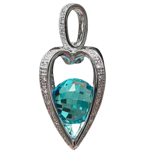 750WG White Gold Openwork Heart Topaz Pendant 3.3GM Secondary image