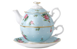 Royal Albert Country Rose Polka Blue Teapot Set