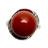 PT900 White Gold Natural Coral With Diamond Lady Ring (With Cert)