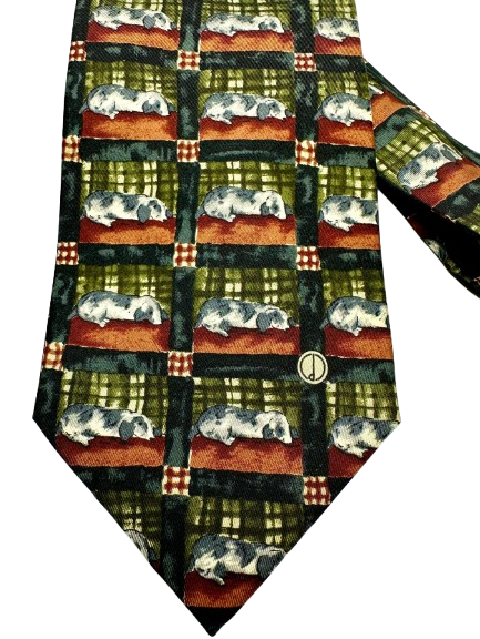Dunhill Brown Green And Black Sleeping Dog Design Necktie Secondary image