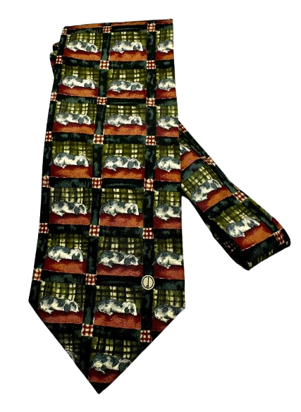 Dunhill Brown Green And Black Sleeping Dog Design Necktie Main image