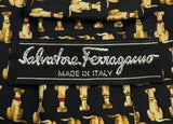 Salvatore Ferragamo Black With Gold Colour Dog Pattern Necktie