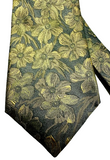 Yves Saint Laurent Grey Green Yellow Flower Pattern Necktie