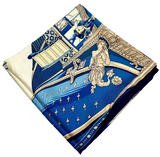 Hermes Carre 90 Vue Decarrosse De La Gold & Naby Blue Colour 88x88 Scarf