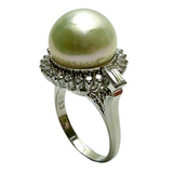 PT900 White Gold White Pearl With Diamond Lady Ring (With Cert)