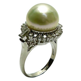 PT900 White Gold White Pearl With Diamond Lady Ring (With Cert)