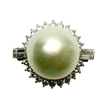 PT900 White Gold White Pearl With Diamond Lady Ring (With Cert)