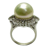 PT900 White Gold White Pearl With Diamond Lady Ring (With Cert)