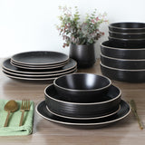 Gibson 16pcs Black White Specked Colour Double Bowl Dinnerware Set