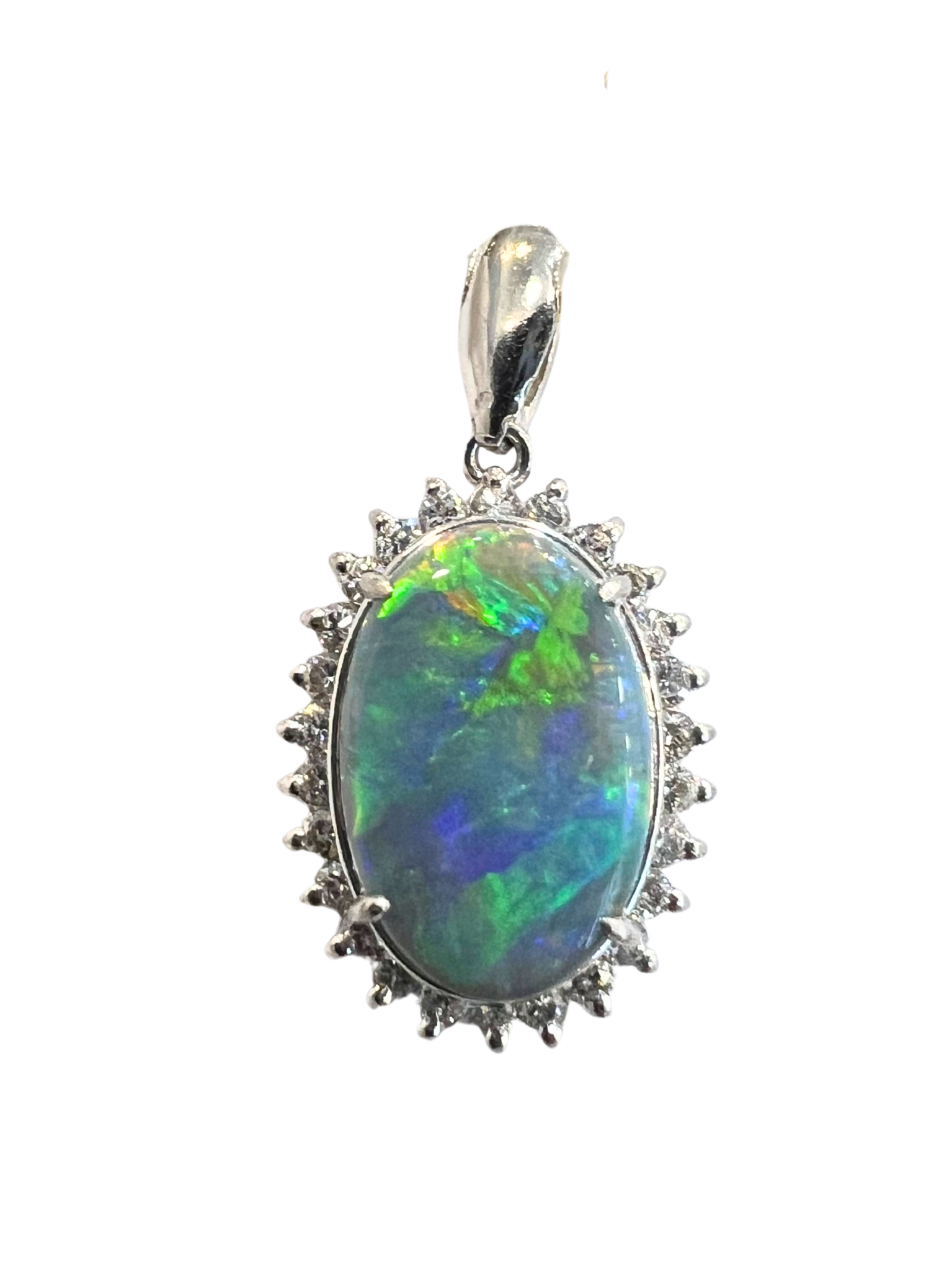 Black Opal Platinum Diamond Pendant