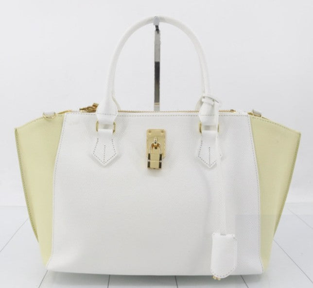 Samantha Thavasa Leather White & Yellow Colour Tote Bag