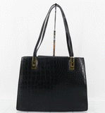 Guess Croco Design Leather Black Tote Bag