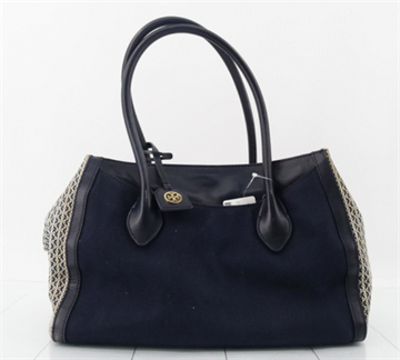 Tory Burch White & Navy Colour Leather Tote Bag