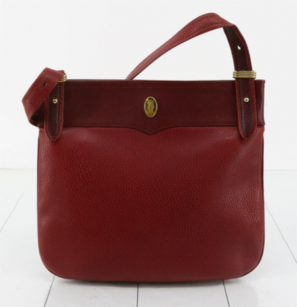 CARTIER Must Line Shoulder Bag Leather Bordeaux Gold Auth BA3142 Golden Dark red Main image
