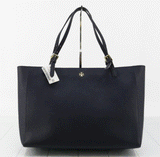 Tory Burch Tote Purse Shoulder Bag Buckle Saffiano Leather Navy