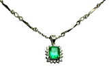 PT900 White Gold Emerald Diamond Pendant With Necklace (With Cert)