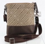 COACH Word Signature Stripe Pattern Adjustable Strap Shoulder Crossbody Bag