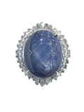 Blue Star Sapphire Platinum Diamond Ring