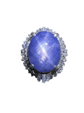 Blue Star Sapphire Platinum Diamond Ring