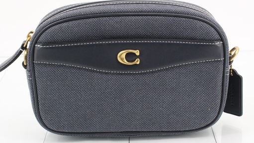 Coach Camera Bag Navy With Canvas Body And Leather Trim CJ848
