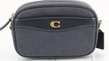 Coach Camera Bag Navy With Canvas Body And Leather Trim CJ848