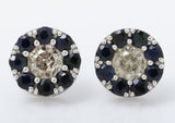 18K White Gold 2.40 Carats Blue Sapphire 1.50 Carats Diamond Earring