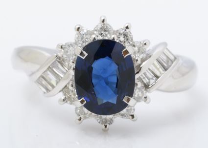 PT900 White Goild Blue Sapphire 1.30 Carats Diamond Lady Ring Main image