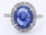 PT900 White Gold Unheated Sapphire 5.07 Carats Diamond Lady Ring (GIA Cert)
