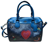 Coach F26166 Blue Sig Red Heart Design Patches Leather Lady Tote Bag