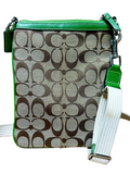Coach Brown Signature Canvas Brown & Green Colour Sling Bag