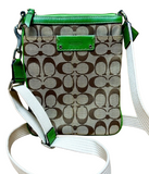 Coach Brown Signature Canvas Brown & Green Colour Sling Bag