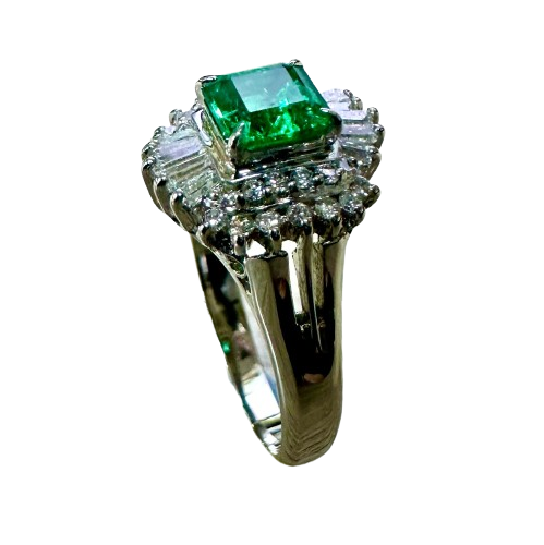 PT900 White Gold Emerald Diamond Lady Ring (Cert)