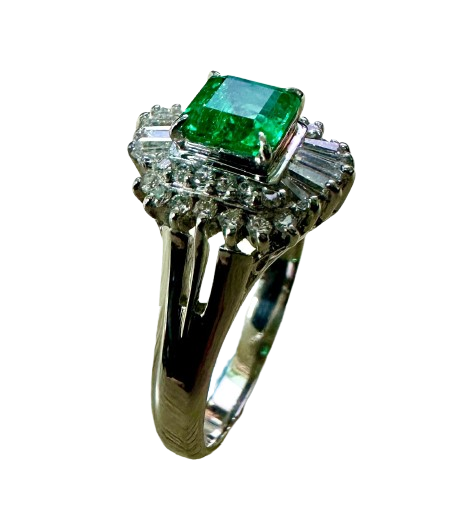 PT900 White Gold Emerald Diamond Lady Ring (Cert) Secondary image