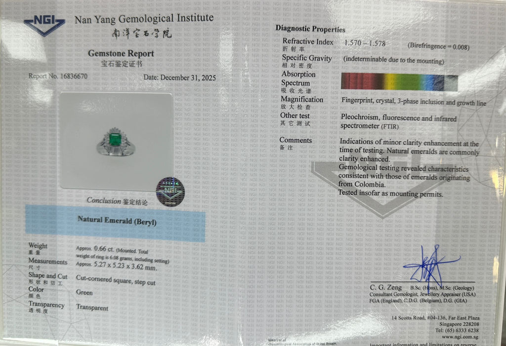 PT900 White Gold Emerald Diamond Lady Ring (Cert)