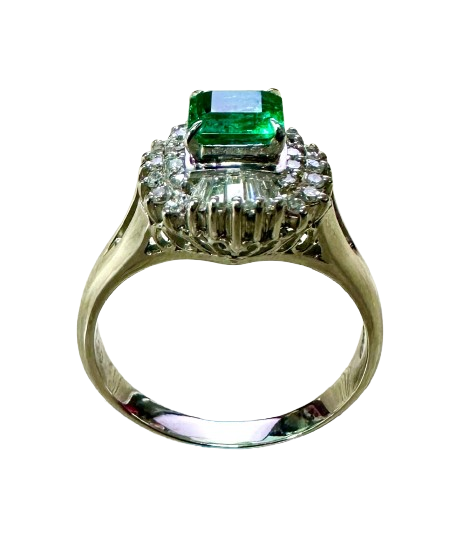 PT900 White Gold Emerald Diamond Lady Ring (Cert)