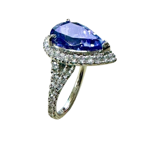 PT900 White Gold Tanzanite Diamond Lady Ring