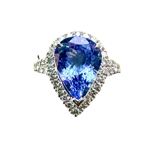 PT900 White Gold Tanzanite Diamond Lady Ring