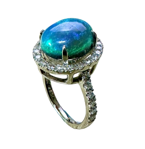 PT900 White Gold Black Opal Diamond Lady Ring Main image