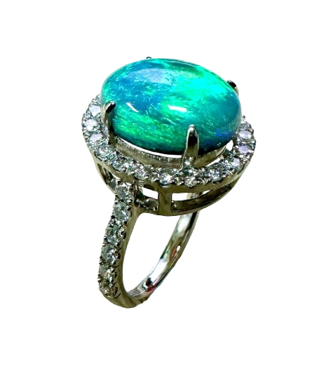 PT900 White Gold Black Opal Diamond Lady Ring
