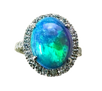 PT900 White Gold Black Opal Diamond Lady Ring