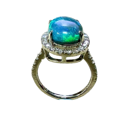 PT900 White Gold Black Opal Diamond Lady Ring