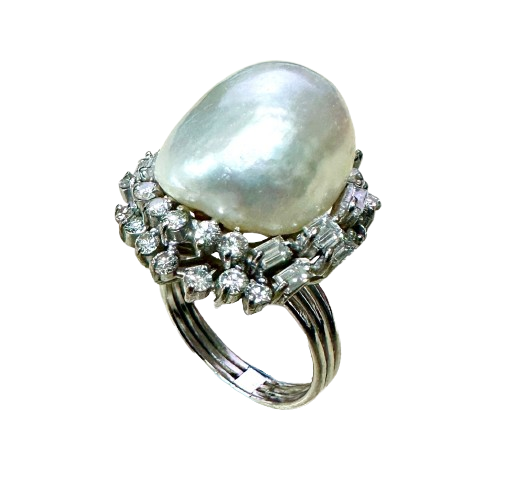 White Gold Pearl Diamond Lady Ring Main image