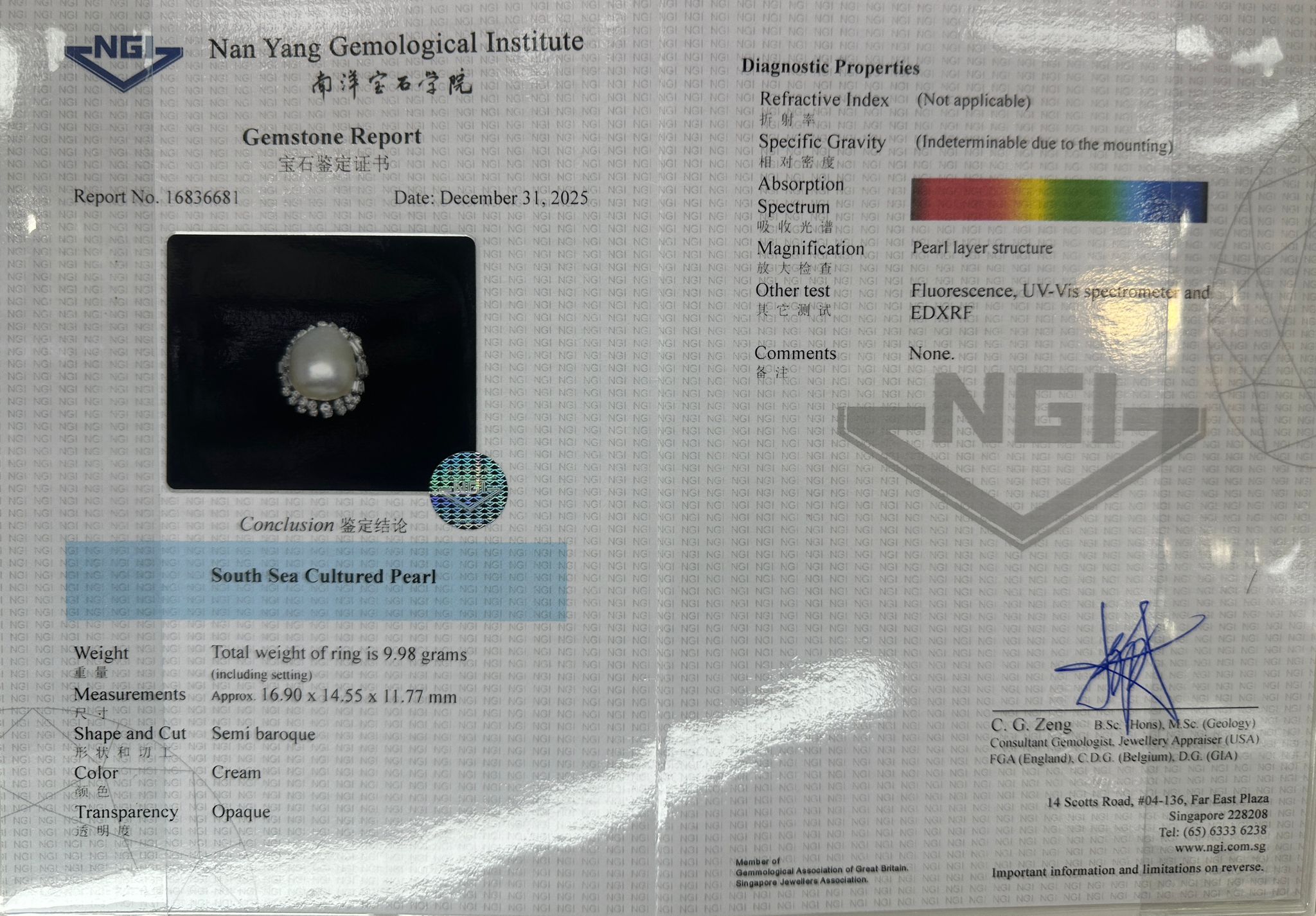 White Gold Pearl Diamond Lady Ring