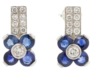 Sapphire And Diamond Flower Earrings Set In Platinum 5.9G Main image