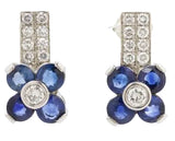 Sapphire And Diamond Flower Earrings Set In Platinum 5.9G