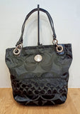Coach Shoulder Bag-Large Black Canvas Sig Logo Pattern-2 Way